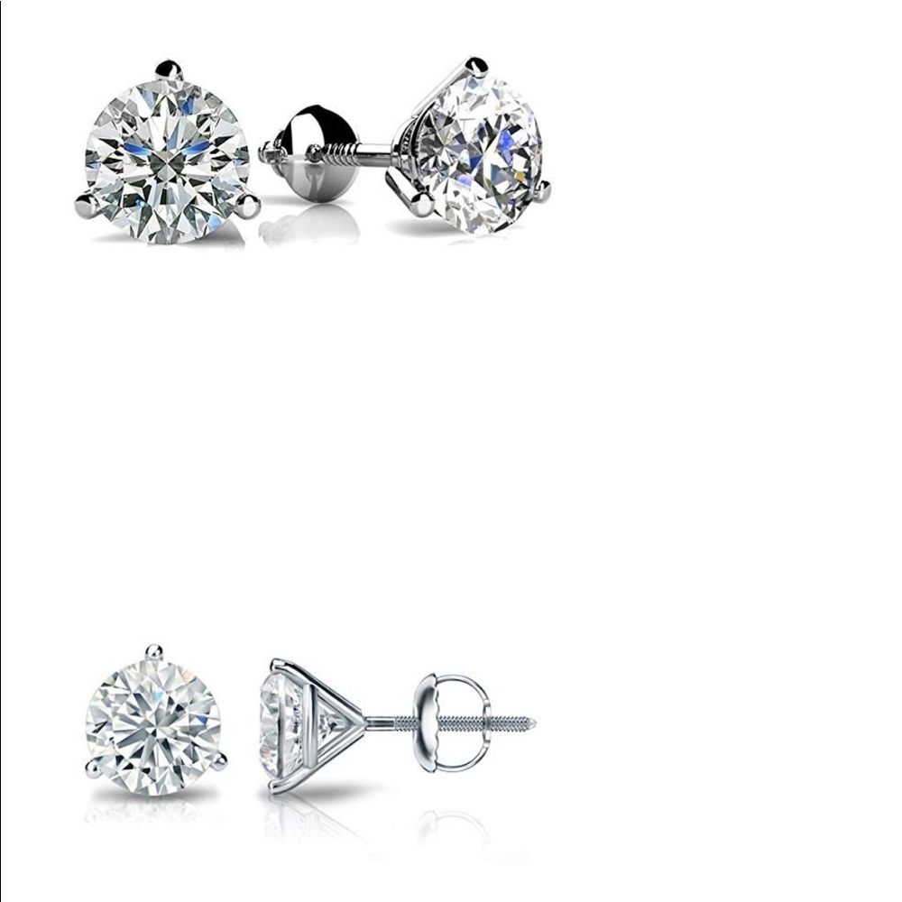 0.84-2Ct Round Cut Simulated Diamonds Back Silver Earrings Studs - Picture 3 of 17